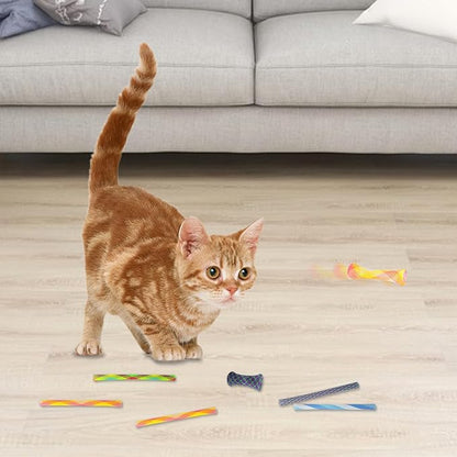 Andiker 10pcs Cat Tube Toy, 5.1inch Nylon Mesh Telescopic Folding Plastic Cat Spring Toy, Stylish Multi-Colored Cat Chew Toy, Interactive Cat Toys for Indoor Cats to Chase, Bite, and Pounce (10pcs)
