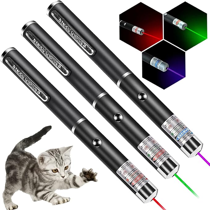 MEUSNO Cat Laser Pointer Toy, 3 Pack Cat Laser Pointer for Cats Dogs Pet Toy Lazer, Blue Green Red Laser Pointer Cat Toys for Pet Indoor Chase Cat Toy Lazer Pointer
