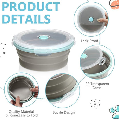 Suclain 4 Pcs Collapsible Bowls with Lids Silicone Camping Food Storage Container Expandable Folding Salad Lunch Box Travel Container for Hiking Camping