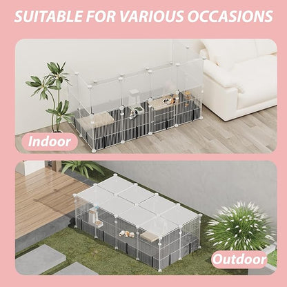 Small Animal Playpen with Waterproof Mat,Guinea Pig Cages,48"*26"*15.7"C&C Cage for Hamster,Rabbit,Bunny,Hedgehog,Chinchilla,Ferret,Indoor Outdoor Portable Metal Wire Yard Fence,Metal Pet Panels-20p