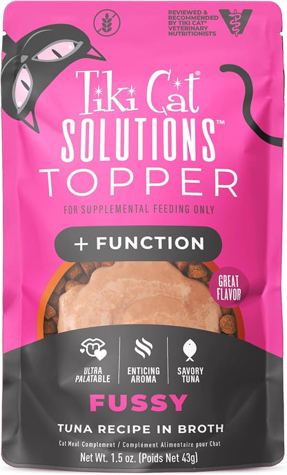 Tiki Cat Solutions Topper, Fussy, Tuna Recipe in Broth, 1.5 oz. Pouch (12 Count)