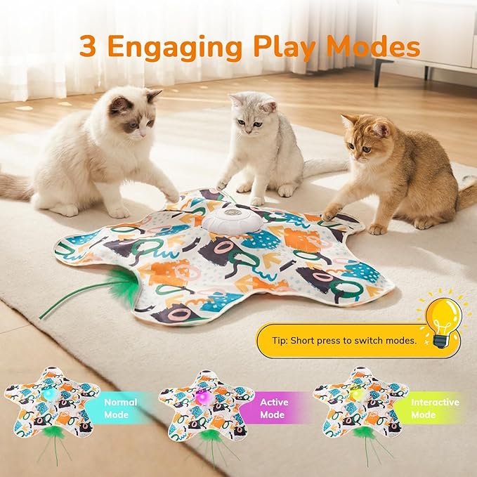 Cat Toy, Interactive Cat Toy, Cat Toys Interactive, Rechargeable Hide And Seek Automatic Kitten Toy With 2 Replaceable Wands, 3 Modes, 10-Min Auto-Sleep & Realistic Mouse Sounds For Indoor Cats