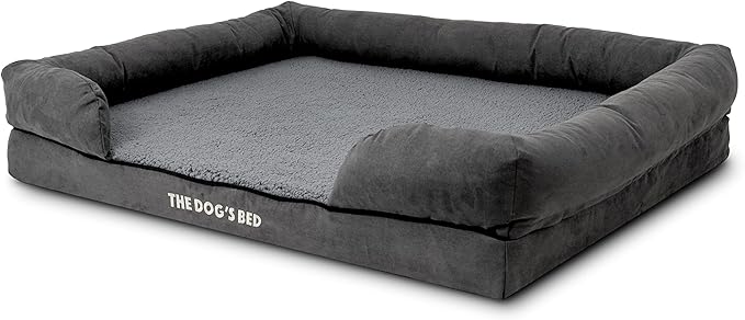 The Dog’s Bed Orthopedic Memory Foam Dog Bed with Bolsters for XL Dogs, High Density Support Mattress, Low Front Entry, Removable Washable Cover, Plush Fabric, Grey Plush, XL