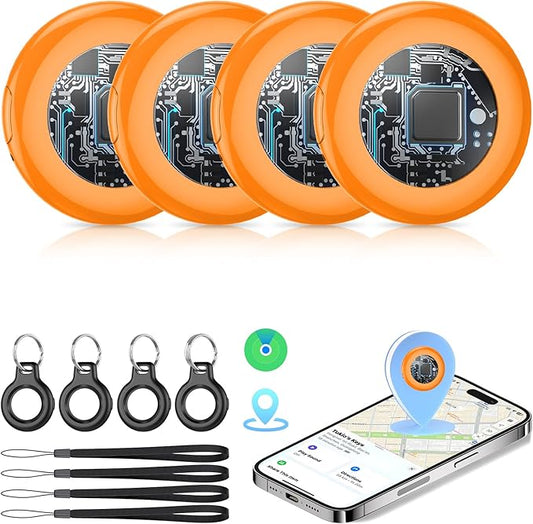 2026 New [Apple MFi Certified] (iOS Only) Tracker Tags-4 Pack, Bluetooth 5.3 GPS Tracker for Apple Find My, Replaceable Battery, 100dB Key Finder and Item Locator for Car, Keys, Luggage, Orange
