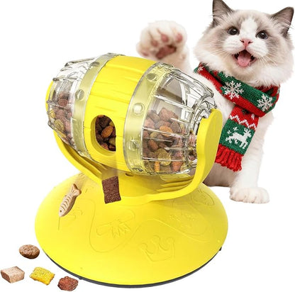 Cat Slow Feeder Toy, Beer Barrel Interactive Cat Toy, cat treat dispenser toy for Indoor Cats, Small Dogs, Enrichment Toy for IQ Training, Mental Stimulation, Relieve Boredom, Gifts (Yellow)