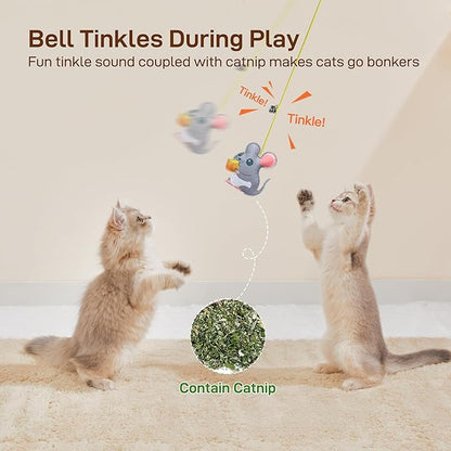 Potaroma Interactive Cat Feather Toys 5 Pcs, Cat Teaser Retractable Hanging Indoor Kitten Play Chase Exercise, Mental Physical Stimulation for All Breeds and Species (Pack of 2)