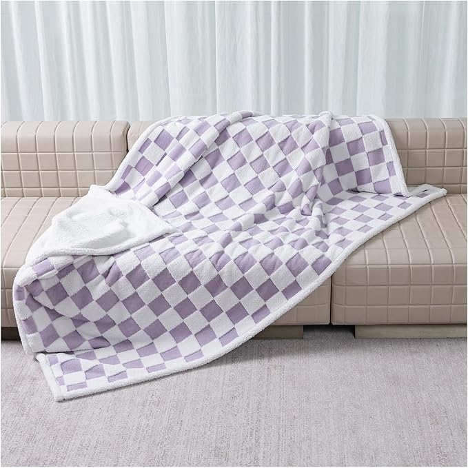 Waterproof Pet Blanket,Dog Bed Covers Couch Sofa Stylish Jacquard Pets Throw Blankets for Puppy Cats Washable Reversible Furniture Protection Covers (Purple Check,L)