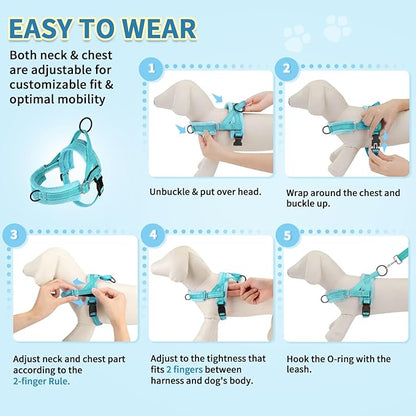 SlowTon No Pull Small Dog Harness and Leash Set, Puppy Soft Vest Harness Neck & Chest Adjustable, Reflective Lightweight Harness & Anti-Twist Pet Lead Combo for Small Medium Dogs(BL-Front Clip,S)