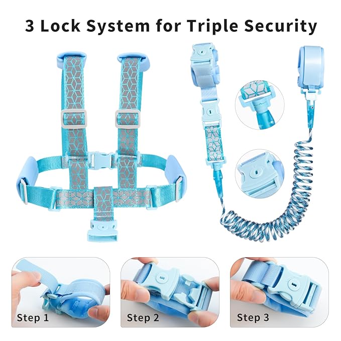 Toddler Leash Harness Backpack 4-in-1, Anti Lost Wrist Link & Safety Strap for Kids Boys Girls, Reflective Adjustable Baby Walking Belt for Park Zoo Travel, Child Cute Reins (Blue)