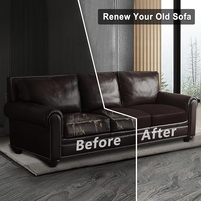 ANARACHON Leather Look Couch Cushion Covers Sofa Seat Slipcovers Sets Couches Furniture Protector for Sectional Armchair Loveseat Pets Kids Stretch Spandex Fabric (3 Cushion Sofa, Chocolate)