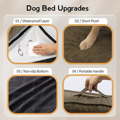 MEKIY Large Orthopedic Dog Bed with Sides Big Dog Beds with Removable Washable Cover Non-Slip Waterproof Pet Bed for Medium Large Dogs - Light Coffee L