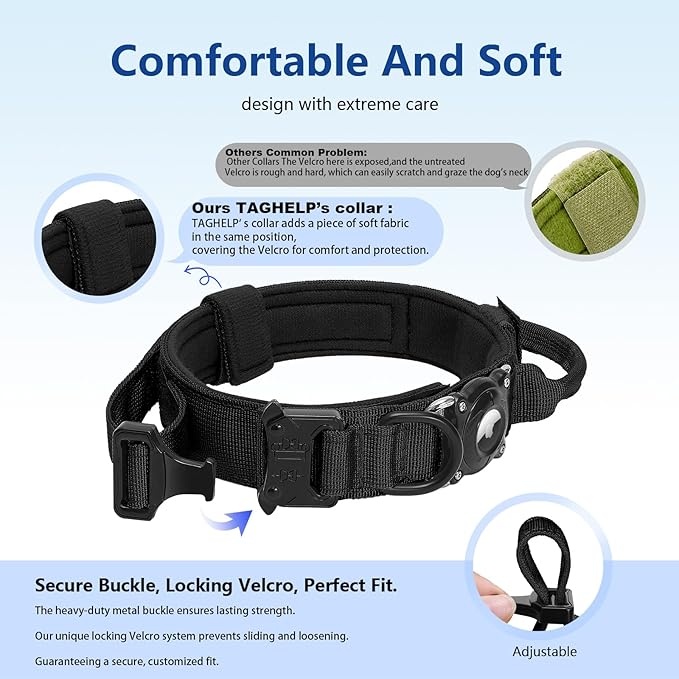 Never Lose Your Dog! AirTag Dog Collar with Waterproof Case | Tactical Collar for Large Dogs Featuring Military Handle & Durable Strap | Secure GPS Tracking for Apple AirTag (Camo, M)