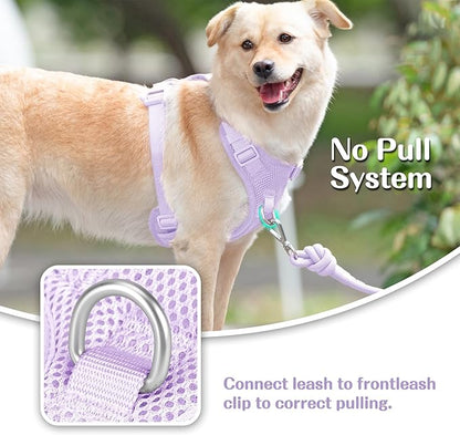 No Pull Dog Harness for Small Medium Large Dogs - Adjustable 2 Layer Mesh Dog Vest with Dual Clip, Escape Proof, Quick Release, Lightweight Breathable Mesh for Walking Hiking (Light Purple,L)