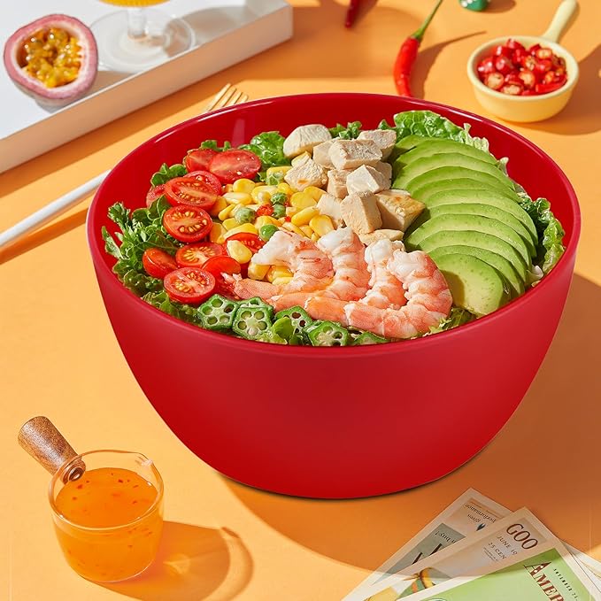 Small Classic Plastic Prep Bowls with Lids, Set of 4, Microwave and Dishwasher Safe (Red)