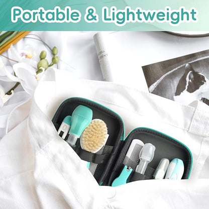 Baby Grooming Kit, Electric Safety Nail Trimmer Baby Nursery Kit，Infant Safety Care Set with Hair Brush Comb Nail Clipper Nasal Aspirator,Baby Essentials Kit for Newborn Girls Boys (20 Pc Green Kit)