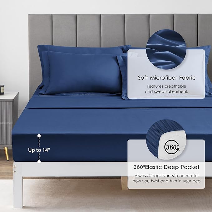 Love's cabin Twin Comforter Set Dark Blue, 5 Pieces Twin Bed in a Bag, All Season Bedding Sets with 1 Comforter, 1 Flat Sheet, 1 Fitted Sheet, 1 Pillowcase and 1 Pillow Sham