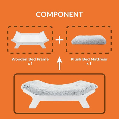 Muihood Wood Elevated Dog Bed Frame and Egg Crate Foam Mattress, Luxurious Suitable for Pets Up to 80 lbs, White, L