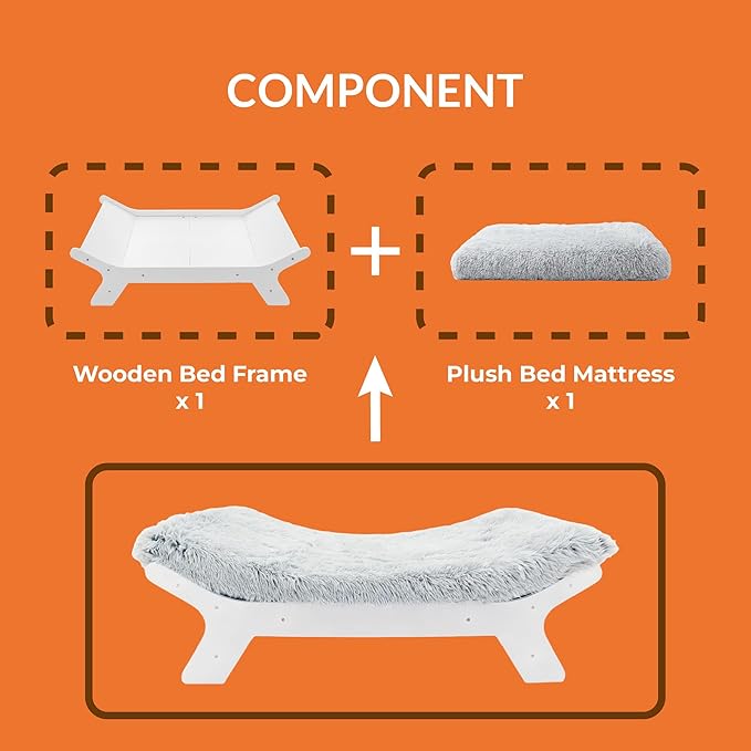 Muihood Wood Elevated Dog Bed Frame and Egg Crate Foam Mattress, Luxurious Suitable for Pets Up to 95 lbs, White, XL
