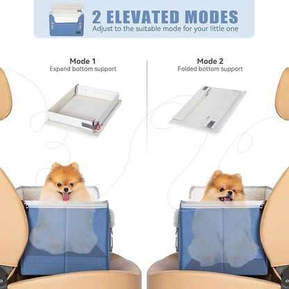 PETSFIT Dog Car Seats for Small Dogs–Patented Safety Buckles–Safety Tether–Foldable Travel Dog Booster Car Seat Reduces Anxiety & Road Trips–Stable Frame, Soft Cushion, Fits Front/Back Seat(Navy Blue)