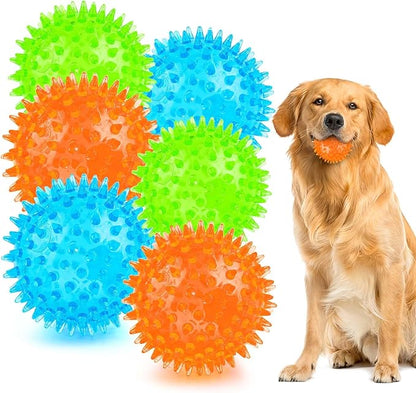 PUPTILY Puppy Toy 2.5” Squeaky Dog Balls Toys and Spikey Dog Ball for Aggressive Chewers for Small Dogs Dog Balls for Clean Teeth and Training （6 Pack