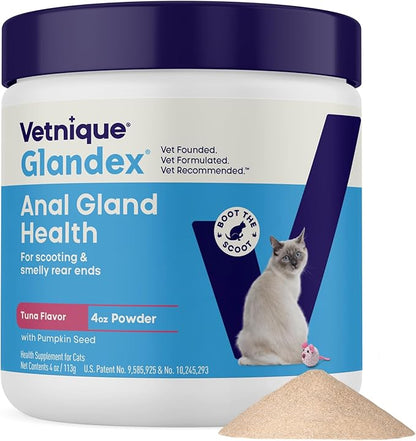 Vetnique Glandex Feline Anal Gland or Daily Probiotic Fiber Supplement Powder for Cats with Digestive Enzyme, Probiotics and Pumpkin, Vet Recommended for Healthy Bowels (4oz, Anal Gland Powder - Tuna)
