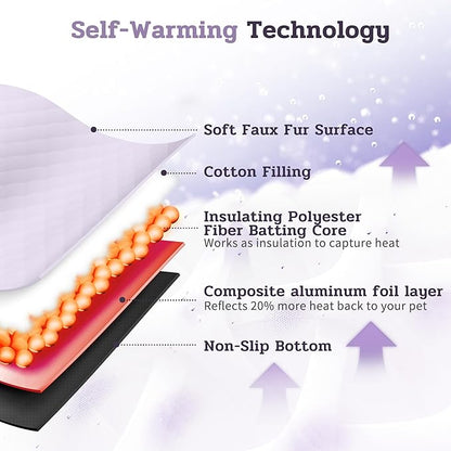 NWK Fluffy Self Warming Cat Mat, Cat Blanket, Thermal Dog Mat, Washable, Non-Slip Bottom for Sofa & Crate & Kennel & Car Seat (Purple, Large (35'' X 23'' X 0.4''))