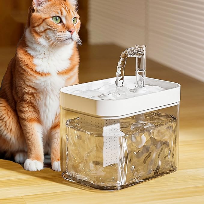 USB Cat Water Fountain,Automatic Pet Fountain with 1 Filter,1.5L/50oz Dog Dispenser Water Bowl for Camping,Outdoors,White PC103-2