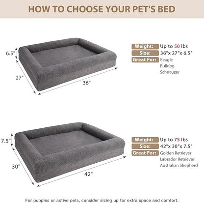RRPETHOME Washable Dog Beds Large Sized Dog Couch, Extra Large Orthopedic Dogs Beds with Removable Cover, Waterproof Pet Bed with Bolsters, Pet Crate Bed with Non Slip Bottom, XL, Grey