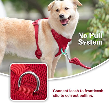No Pull Dog Harness for Small Medium Large Dogs - Adjustable 2 Layer Mesh Dog Vest with Dual Clip, Escape Proof, Quick Release, Lightweight Breathable Mesh for Walking Hiking (Burgundy Red,L)