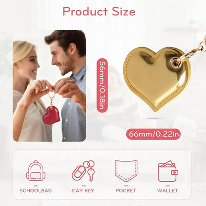 Leather Charm Keychain Holder Case Compatible with AirTag,Cute Protective Heart-Shaped Cover with Luxe Ring Clip,Finder GPS Tracker Case for Wallet Keys,Bag,Pets(Edge-Sealing,Golden)