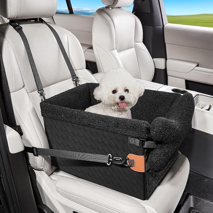 TKYZ Dog Car Seats for Small Medium Dogs,PU Leather Car Seat Boosters,Foldable Puppy Cat Carseats (Black, Small Dog)