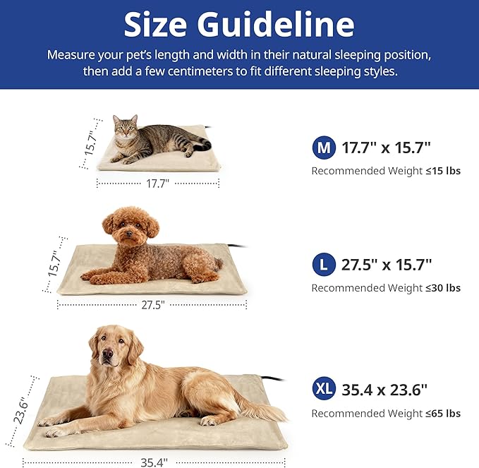 NICREW Cat Heating Pad, Temperature Adjustable Heated Cat Bed with Auto Shut Off Timer, Indoor Pet Heated Bed Mat for Small Dogs, 17.7 x 15.7 Inches, 55W