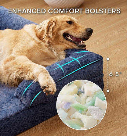 Made4pet Dog Bed Orthopedic Dog Sofa for Large Dogs,Supportive Foam Pet Cushions Bed with Washable Removable Cover, Egg-Crate Foam, Waterproof Lining Bottom, Blue, 38 * 28 * 6.5 Inch
