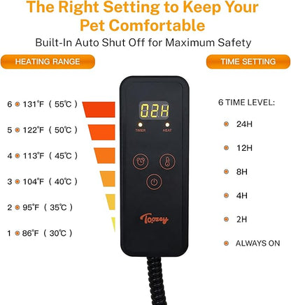 Dog Cat Heating Pad, 6 Adjustable Temperature Dog Cat Heating Pad with Timer, Waterproof Heated Dog Bed with Chew Resistant Cord, Indoor Electric Pet Heated Mat, 28x20in, Green