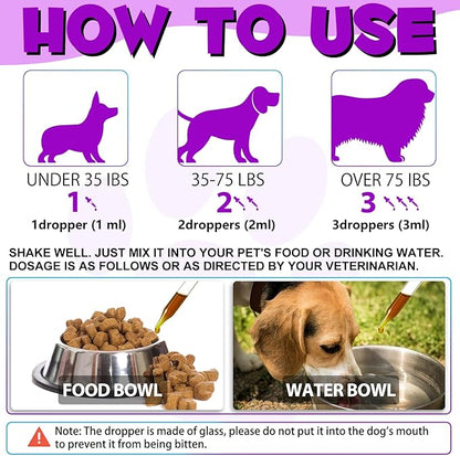 Dog Multivitamin, 15 in 1 Dog Multivitamin Liquid Drops Supplements, Dog Vitamins for Support Skin & Coat, Heart Health, Bones, Joint, Immune System Support, 60ml