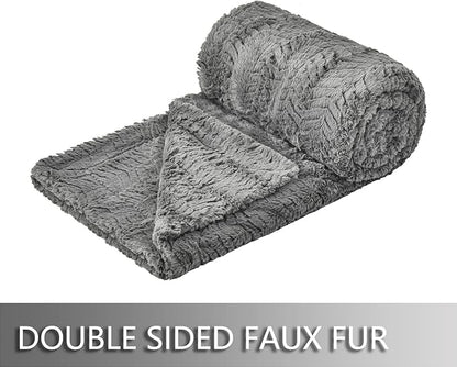 YUSOKI Luxury Faux Fur Throw Blanket(Without Pillows) 2 Layers,3lb,All Ages,Home Decoration, (Grey,50" x 63")