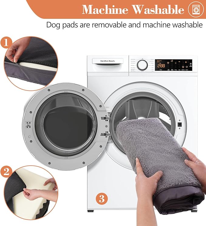 Waterproof Dog Beds for Large Sized Dogs - Orthopedic Dog Bed Washable Crate Pad 36 inch, Large Egg Crate Foam Pet Bed Mat with Removable Cover, Anti-Slip Kennel Pad, 36''×27'', Grey