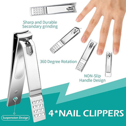 26-Piece Professional Manicure and Pedicure Kit, Nail Clippers Set, Stainless Steel Nail Care Tools with Travel Case, Silver White