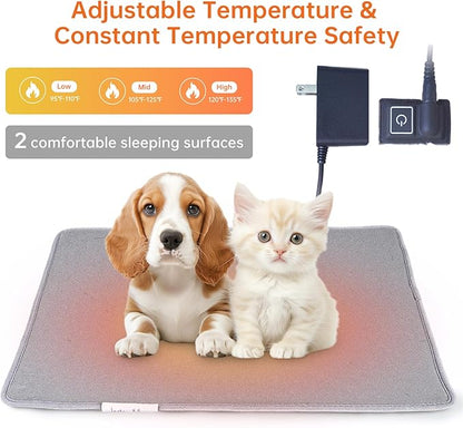 Cat Heating pad Indoor,Temperature Adjustable Kitten Heating pad Newborn with 12VDC Safe Voltage and Machine Washable.（L：23 * 19.6IN）
