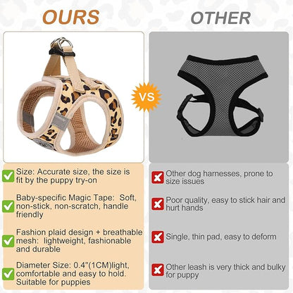 BEAUTYZOO Step in Dog Harness and Leash Set,Reflective Dog Harness No Pull No Choke Puppy Harness for Small Medium Large Dogs Cats,Soft Padded Mesh Vest Harnesses for Girl Boy Pets,Leopard Khaki XS
