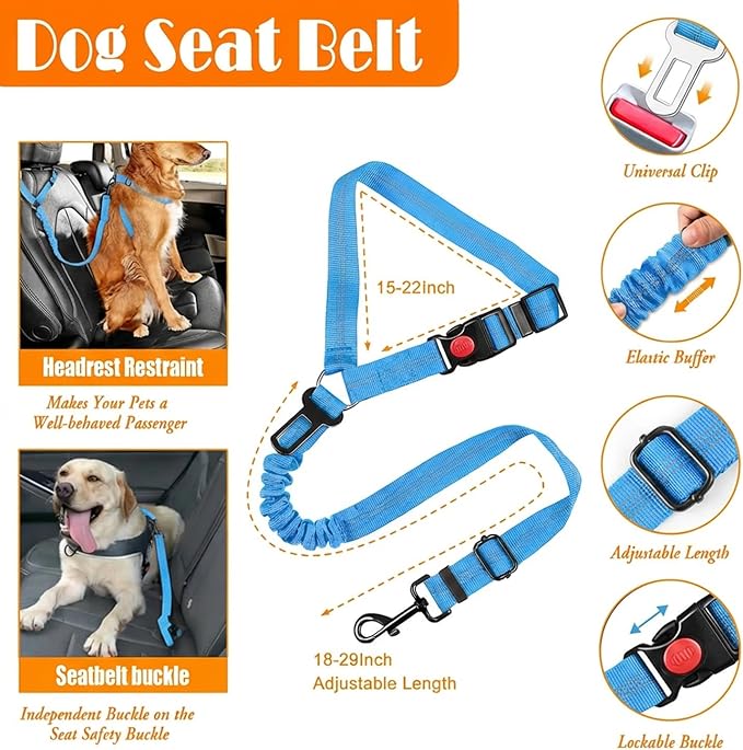 LOBEVE No Pull Dog Harness, Collar & Leash Set | Includes Dog Seat Belt, Collapsible Bowls & Poop Bag Dispenser. Ideal for Training, Walking, Hiking. Fits Small to Large Dogs(Blue-XL)