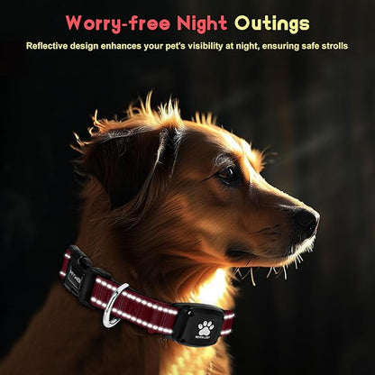 GPS Dog Collar Tracker 2-in-1,Reflective Waterproof Pet Collar,iOS-Only,No Monthly Fees,Unlimited Range,Ideal for Dog Tracking pet Tracker,for Small Medium Large Dogs(L (16.6"-24"), Red)