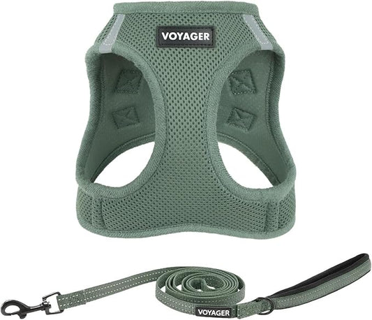 Best Pet Supplies Voyager Step-in Air All Weather Mesh Harness and Reflective Dog 5ft Leash Combo with Neoprene Handle, for Small, Medium and Large Breed Puppies - Set (Moss Green), Large