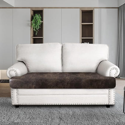 ANARACHON Leather Look Couch Cushion Covers Sofa Seat Slipcovers Sets Couches Furniture Protector for Sectional Armchair Loveseat Pets Kids Stretch Spandex Fabric (1 T-Cushion loveseat, Brown)