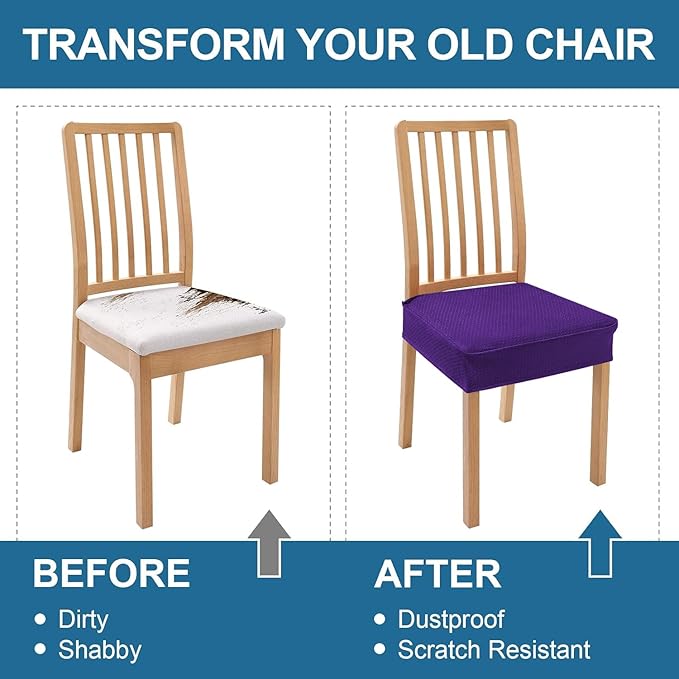 Smiry Waterproof Seat Covers for Dining Room Chairs Set of 6, Stretch Jacquard Removable Washable Chair Seat Slipcovers Protector, No Rear Covers, Violet