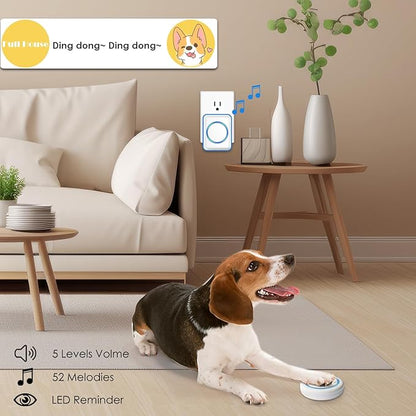 Full House Dog Doorbell for Potty Training, Wireless Pet Doggie Door Bell Training to Go Outside, Waterproof Touch Button, Over 1000 feet Range (White, 1 Button + 1 Receiver)