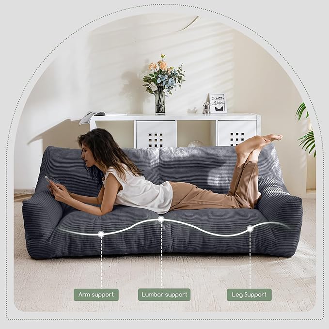 HIGOGOGO Large Human Dog Bed, Giant Human Dog Sofa, Big Comfy Floor Sofa Couch for Pet Families with Foam Chunk Supportive Mat, XXXXL Size Corduroy Orthopedic Bed, Grey