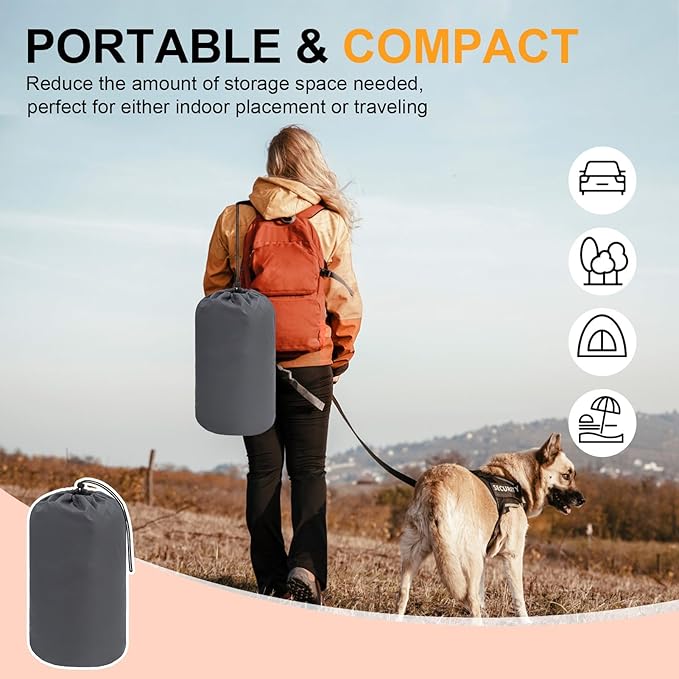 BEAUTYZOO Outdoor Dog Bed Waterproof, Camping Dog Bed Reversible, Portable Travel Bed with Carry Bag- Machine Washable, Durable, Foldable Outdoor Pet Bed Mat for Medium Large Dogs, 35" x 51" Orange