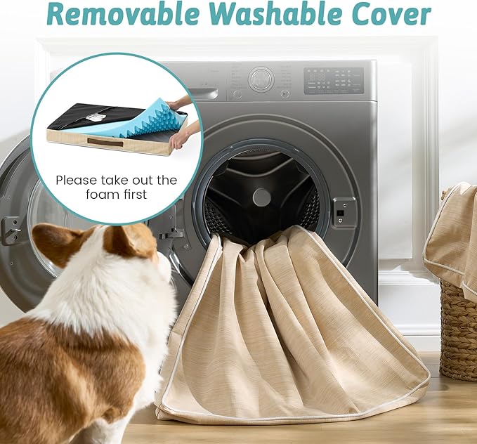 COZY KISS Cooling Dog Bed for Crate, Waterproof Dog Crate Mat with Removable Washable Cover, Orthopedic Egg Crate Foam Support, Dog Crate Bed 29x18x3 Inch,Beige