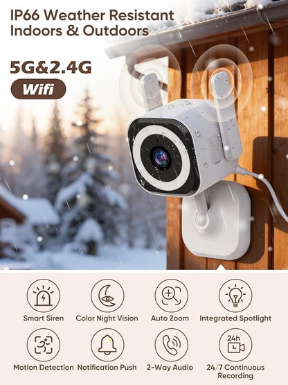 Dual-Antenna Stable 5G WiFi Security Camera, 4X Zoom 2K Outdoor Indoor Camera for Baby/Pet, Home Security WiFi Camera with Color Night Vision, Two-Way Talk, IP66, SD/Cloud Storage (2-Pack)